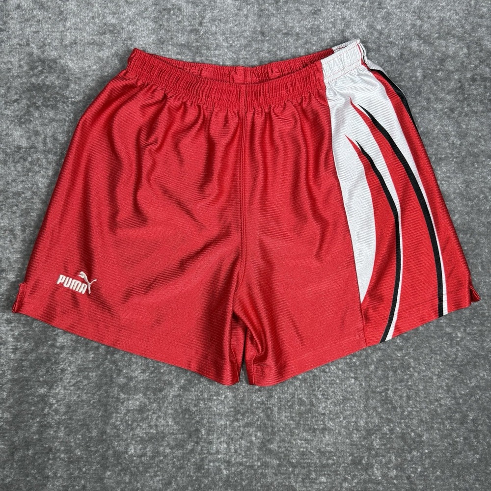 Vintage 90s Puma Shorts Men's Medium Red Shiny Sprinter USA‎ Made